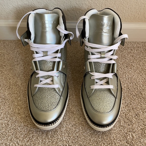 Jimmy Choo Men’s High Top Sneakers Size 44.5 - Picture 2 of 10